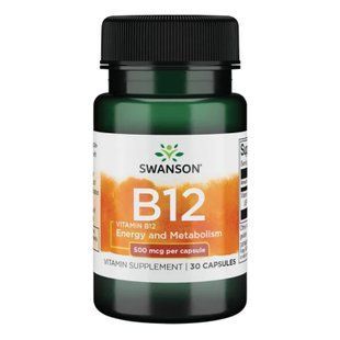 Swanson Vitamin B12 500mcg, 30 капсул - для енергетичного обміну 13362 фото