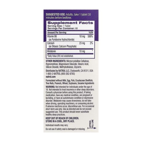 Natrol Time Release Melatonin 10 мг - 60 таблеток 31467 фото