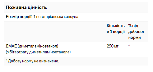 DMAE 250 мг - 100 капсул, підтримка мозку та антиоксидантний ефект 5267 фото