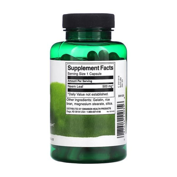 Neem Leaf 500 mg - 100 капсул, рослинна добавка для детоксикації 31849 фото